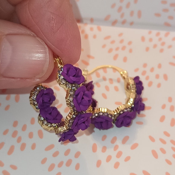 Purple Rose Hoop Earrings - Picture 5 of 10